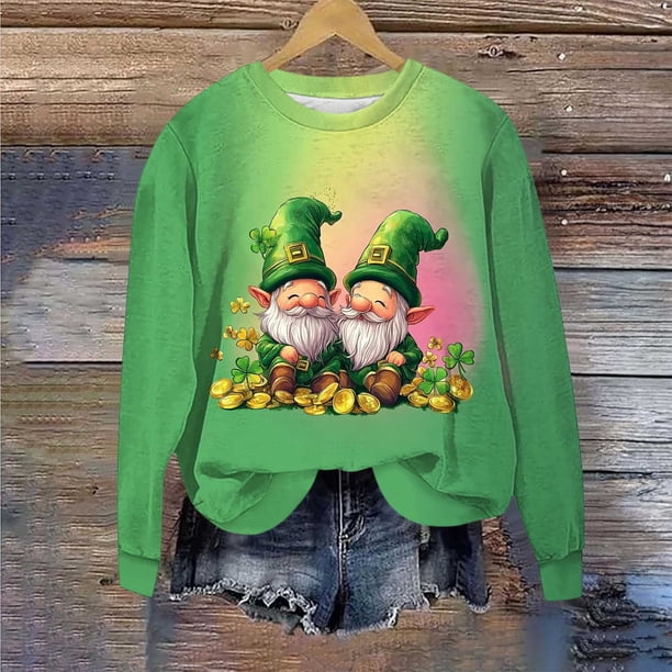 Xuyuer St Patricks Day Long Sleeve Shirt Women Lucky Shamrock Clover Love Graphic Shirts Irish Gifts Tee Tops