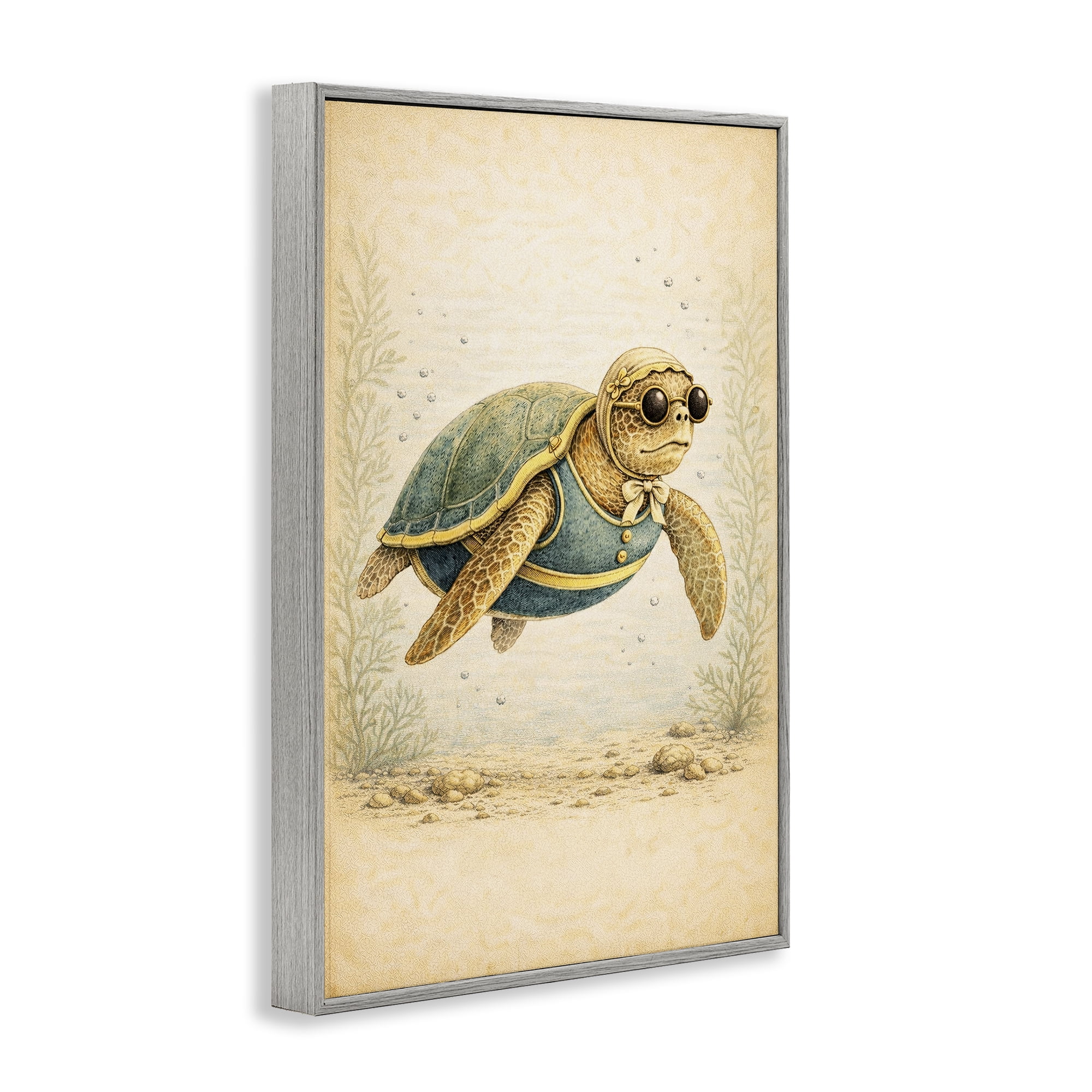 Stupell Industries Maritime Bathing Society Turtle Gray Framed Giclee Art, design by Grotto Studios