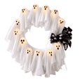 thumbnail image 3 of 16'' Light Up Gauze Ghost Wreath Warm LED Halloween Front Door Hanging Ornament Neutral Cottagecore Farmhouse Porch Wall Decor, Glowing White Ghost Ribbon Wreath for Party Wall Porch Decoration, 3 of 10