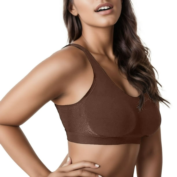 Aayomet Bras for Large Breasts Without Steel Ring Bra Large Bright Silk  Tank Top Bra (Coffee, S) 