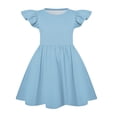 thumbnail image 4 of Girls Ruffle Sleeve A Line Dress Solid Color T Shirt Tunic Summer Princess Tunic Easter Day Party Outfit Flowy Silhouette For Little Girls Spring Outdoor Picnic Dress Light Blue 110, 4 of 4
