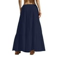 thumbnail image 5 of VBTAPA Tiered Long Skirts for Women Summer Vacation A-Line Pleated Skirt Drawstring High Waisted Flowy Swing Maxi Skirts Navy S, 5 of 6