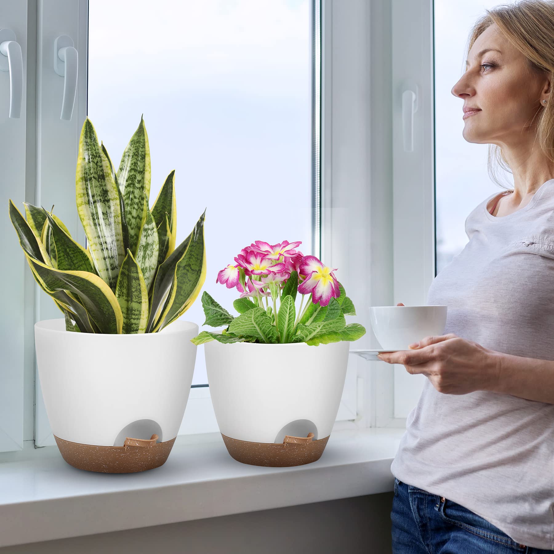 Aertyole Self-Watering Planters, Set of 5, White photo 2