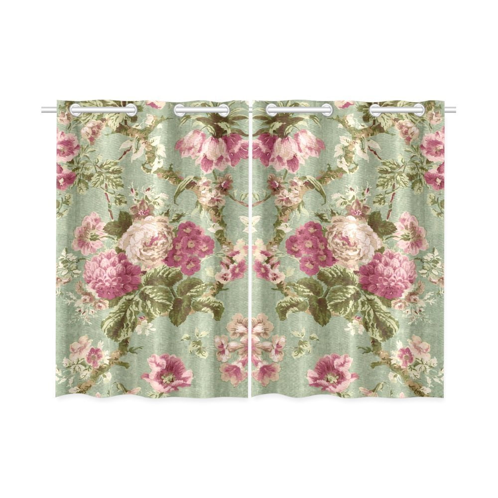 MYPOP Vintage Floral Window Curtain Kitchen Curtain 26x39 inches (Two