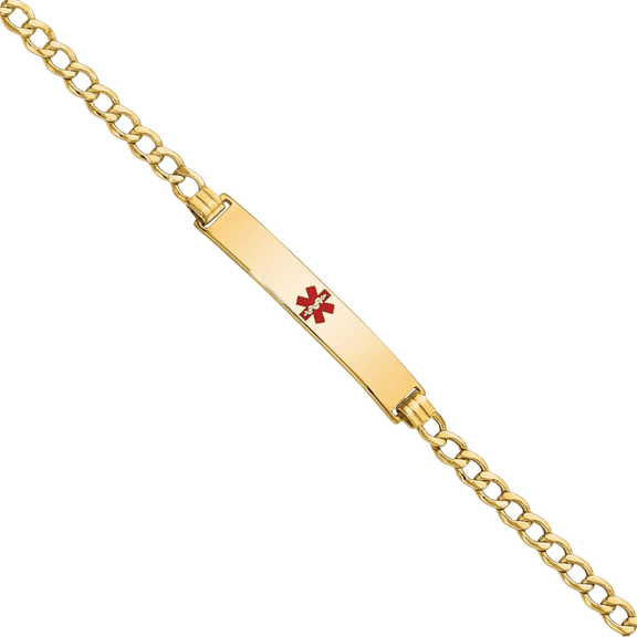 14K Solid Yellow Gold Medical Alert Curb Link Name Bar Identification ID Bracelet