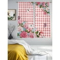 thumbnail image 3 of Pink Spring Floral Sheer Curtains 63 Inch Length 2 Panels Set Window Treatments, Watercolor Flowers Butterfly Checkered Rod Pocket Semi Curtains for Living Room/Bedroom/Kitchen Décor, 104"W x 63"L, 3 of 7