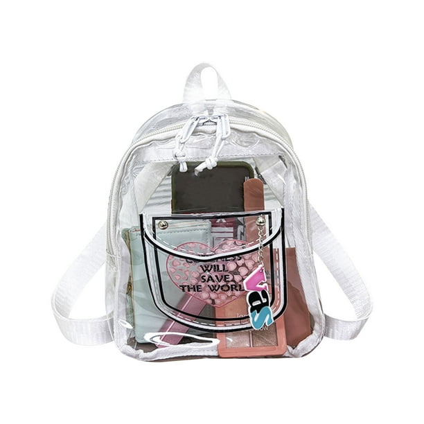 Mochila transparente de PVC para mujer, de tela plástica, con espalda de color caramelo, de gran capacidad.