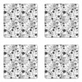 thumbnail image 1 of Floral Coaster Set of 4, Flowers Leaves Twirled Swirls Buds Nature Romantic Design Artwork Print, Square Hardboard Gloss Coasters, Standard Size, Black and White, by Ambesonne, 1 of 2