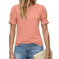 thumbnail image 5 of Women Base T-Shirt Lace Sleeve Crew Neck Casual Tops Summer Comfy Short Sleeve Pullover Tops, 5 of 6