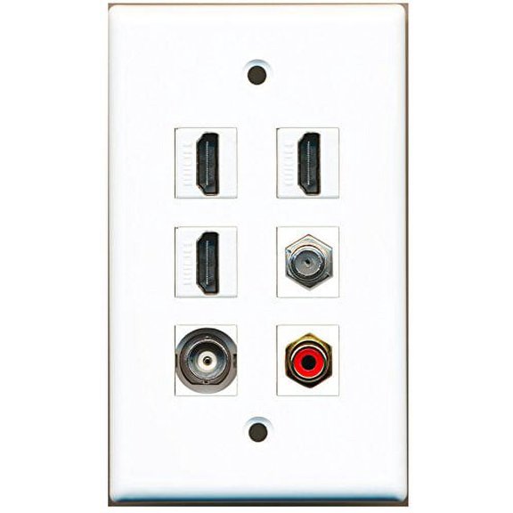 RiteAV - 3 HDMI 1 Port RCA Red 1 Port Coax Cable TV- F-Type 1 Port BNC Wall Plate