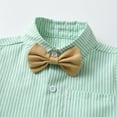 thumbnail image 5 of MXIEZI Toddler Baby Boys Clothes Outfit Striped Short Sleeve Dress Shirt with Bowtie Suspender Shorts Kids Campus 2PCS Set for Ages 3 Months-8 Years, 5 of 9