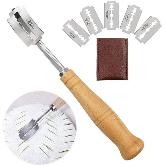 Lame bread, dough razor with 5 blades, bread baker's cutter, baguette knife, baker's knife, scoring knife for cutting baguette, curved bread knife, dough knife for DIY bread dough