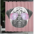 thumbnail image 3 of Ambesonne Pug Shower Curtain, Dog Portrait Sunglasses Funny, 69"Wx70"L, Pale Pink, 3 of 4