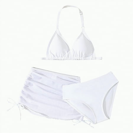 Ccpelsie Girls Swimwear Baby Girl Swimsuit Summer Swim Set Tank Top Shorts Skirt Classic Cute Style(White 10-11 Years)