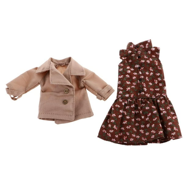 Conjunto de ropa para muñeca a escala 1/6, vestido y abrigo sin mangas con estampado floral para muñecas de 12 pulgadas.