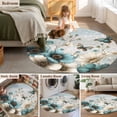 thumbnail image 5 of Round Area Rug 8 Ft, Teal Tulip Butterfly Washable Non-Slip Circle Carpet for Living Room/Bedroom, Beige Turquoise Floral Farmhouse Blue Collection Low-Profile Large Area Rugs for Indoor, 5 of 8