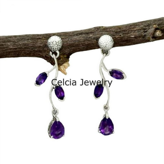 Purple Amethyst Natural Gemstone Unique Earrings, Multi Gemstone Classic Earrings, Stackable Stacking Earrings, February Birthstone Earrings, Beautiful Mothers Day Gifts