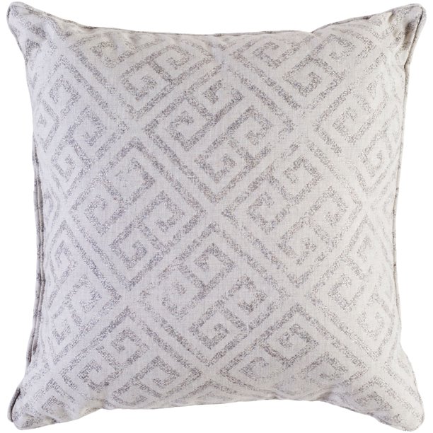 16" Ivory and Gray Throw Pillow Cover with Piping