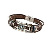 2PCS Antique Multilayers Flower Bracelet Bohemian Adjustable Beads Leather Bangles Wristband Wrist Decor