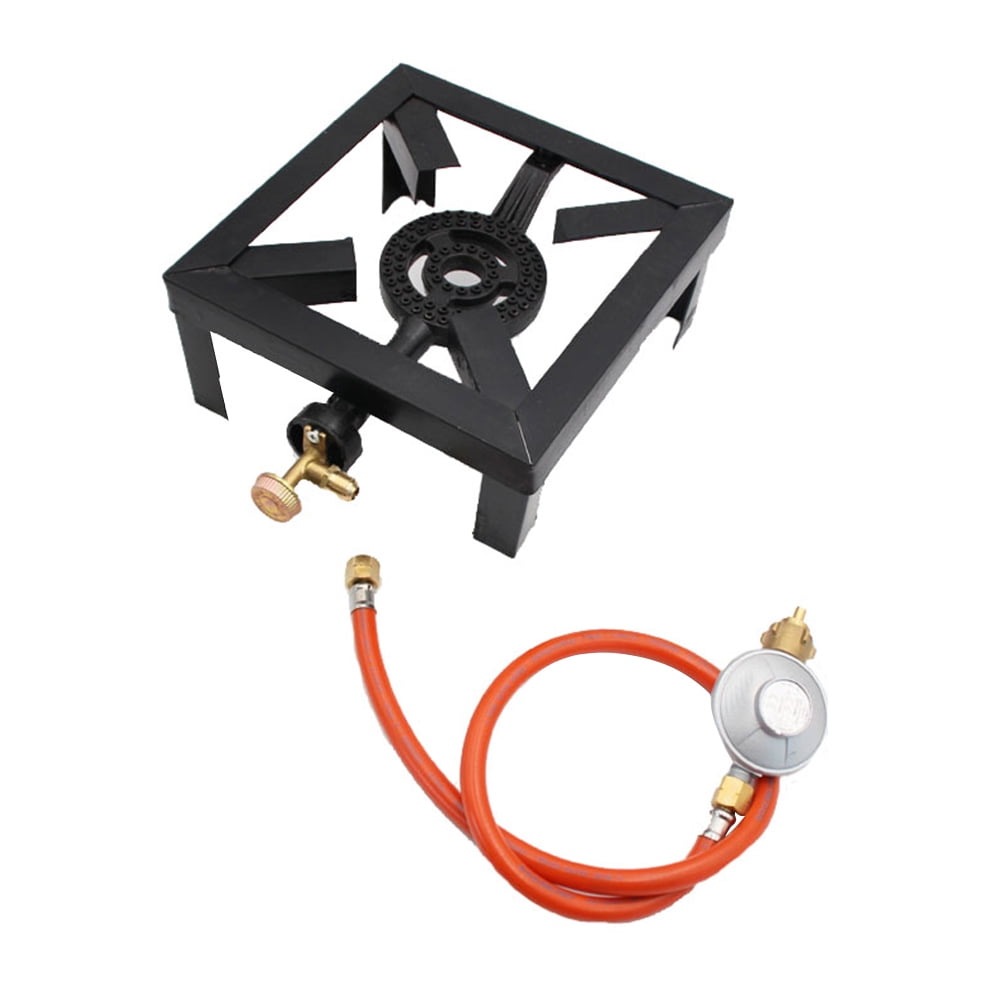 FUTUREORYY 1Set Portable Cast Iron Propane Burner with Hose Regulator for Outdoor Camping Cooking Stove