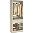 thumbnail image 5 of Homieasy Freestanding Closet Organizer System with Wood Drawer, 4 Cubby Storage & Hanging Rods - 25''W x 80''H Tower Wardrobe for Walk-In Closets, White Oak, 5 of 7