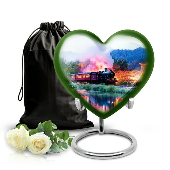 SABURIAL Train Urn - Burial Urn For Ashes - 8 Inch - Large With Velvet Bag - Decorative Urns - Funeral Urns For Adult Mom & Dad - Memorial For Human Ashes
