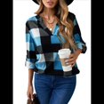thumbnail image 2 of Blusas de Trabajo Básicas Informales para Mujer, con Cuello en V, Estampado A Cuadros, Puños y Larga. Azul M, 2 of 7