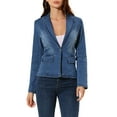 thumbnail image 5 of INSPIRE CHIC Women's Notched Lapel Button Up Long Sleeve Washed Denim Jacket XS Mid Blue, 5 of 7