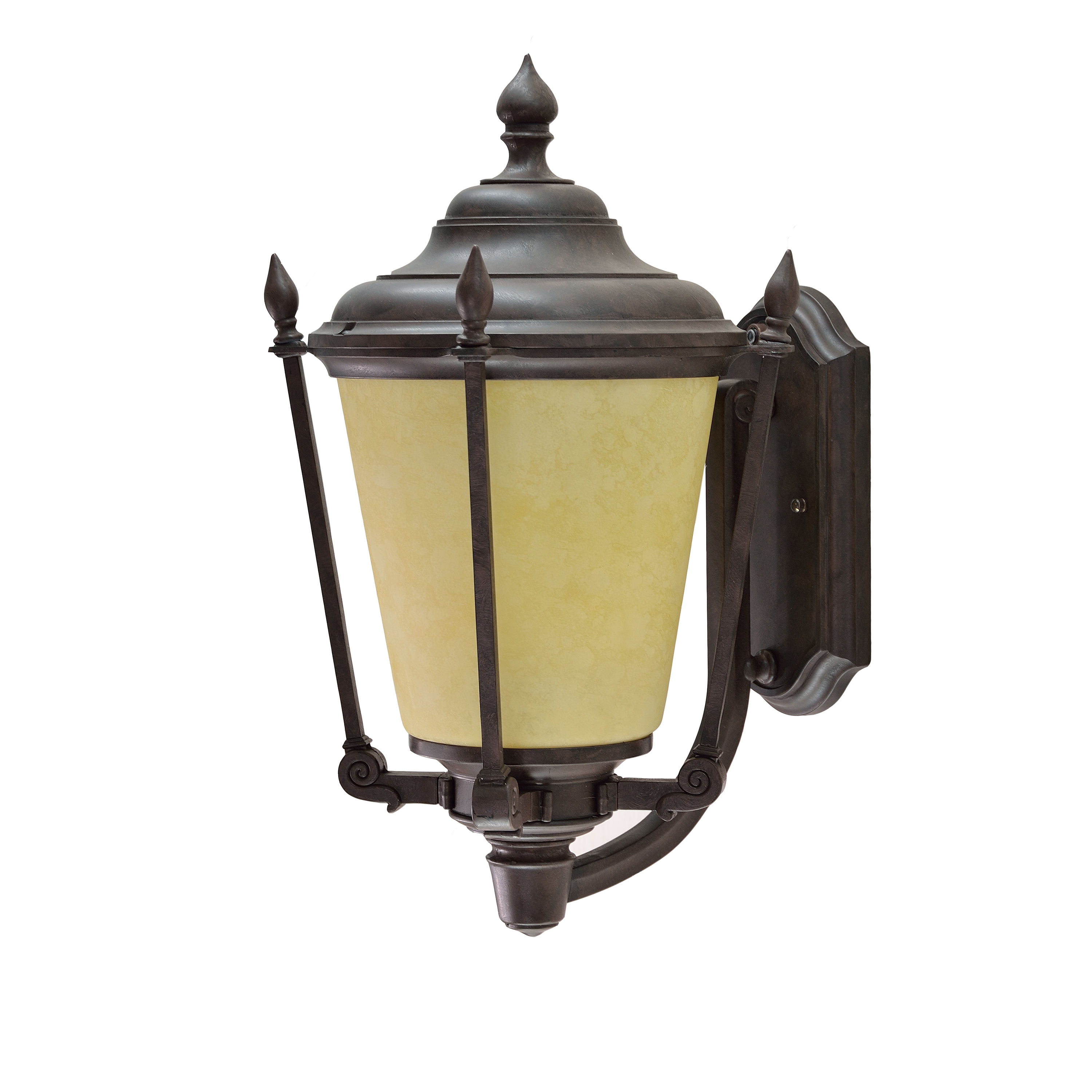 Antique Bronze Medium Outdoor Wall Light Fixture with Amber Glass Shade