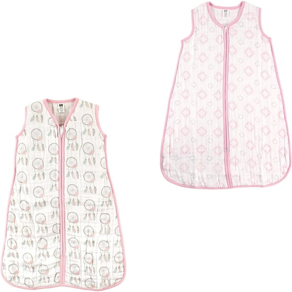 Hudson Baby Girls' Wearable Muslin Sleeping Bag, 2-Pack, Choose Your Color and Size