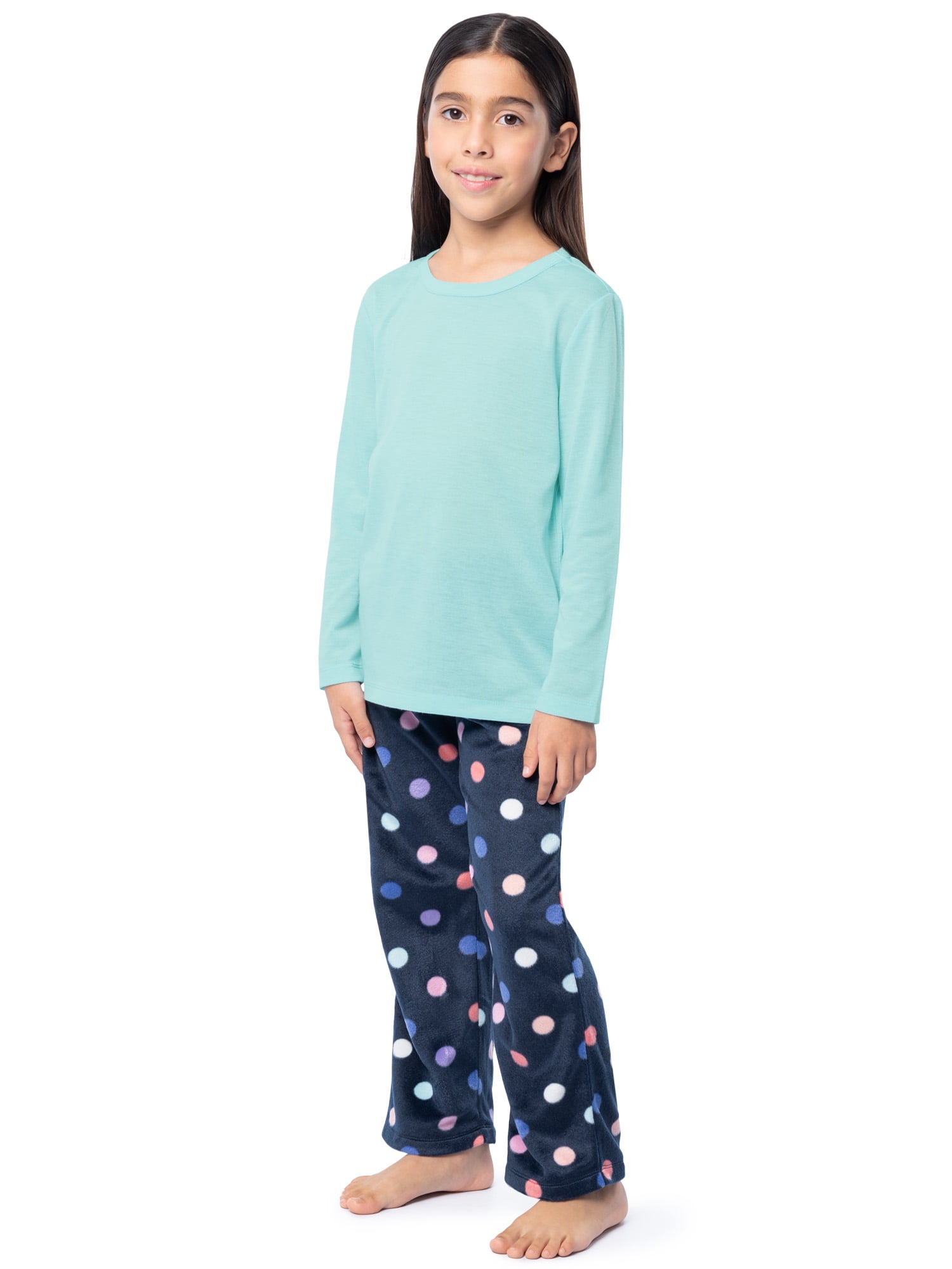 Fruit of the Loom Girl's Long Sleeve Fleece Pajama Set, 2-Piece, Sizes 4-16