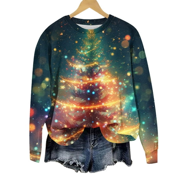 Enjoytime Christmas Tops for Women Printed Long Sleeve Pullover Sweatshirt Fashion Casual Crewneck Oversized Sweatshirts Multicolor XL