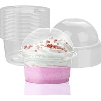 25Pcs Ice Cream Cups,8oz Clear Fruit Cup with No Leaks for Cake,QZS Disposable Plastic Cups with Dome Lids for Cupcake,Cold Drinks,Pudding