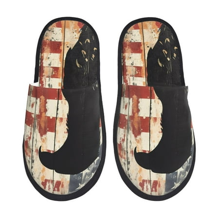 Balery Wood Grain Bald Eagle Slient Indoor Furry Fleece Comfort House Shoes Soft Non-Slip Home Shoes Cotton slippers House Slippers-- Medium