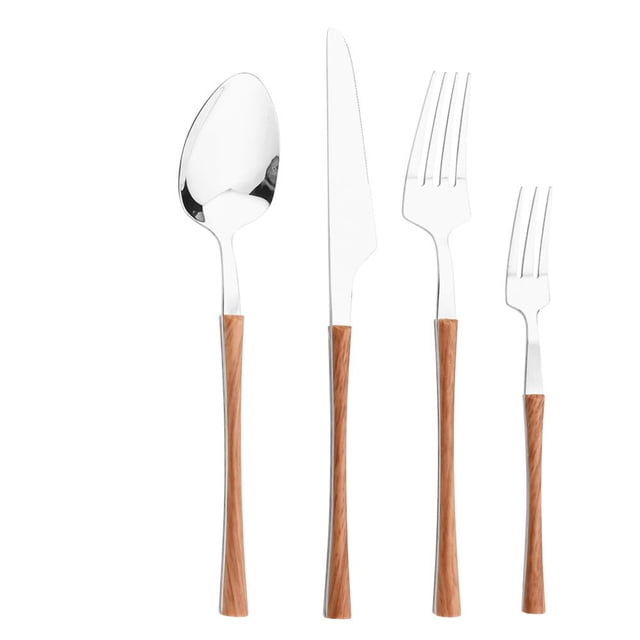 1/2/4/5 uds occidental oro conjunto de cubiertos de acero inoxidable cubiertos mango de cuchillo de madera tenedor cuchara manteles Cocina Fivean unisex