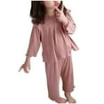 thumbnail image 1 of Odeerbi 2-8 Años Niñas Pijama de Verano de Algodón Lechuga Trim Tops Manga Larga Pantalones Conjunto Suave Rib Knit Sleepwear Dos Piezas Pijama Set, 1 of 4
