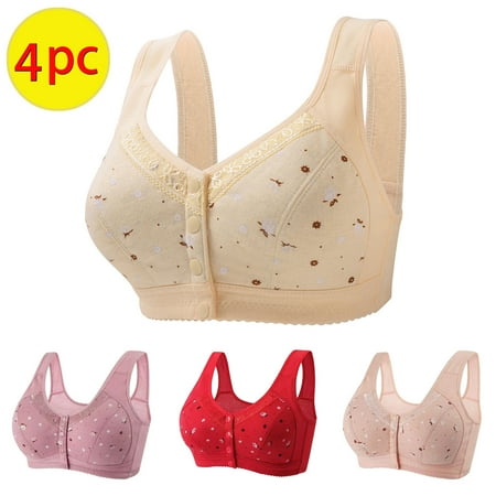 Itsame 4PC Bras for Women s Full Support Everyday Casual Bra Set Comfortable Breathable Standard Straps Wireless Comfort Bralette Khaki Size M