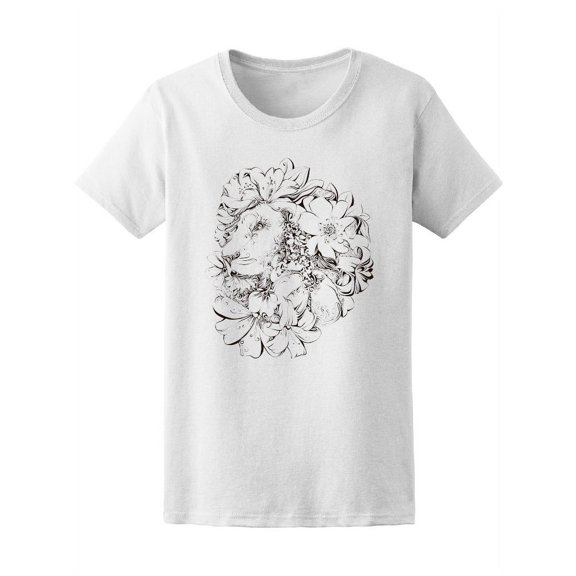 Cute Lion Flowers Around T-Shirt Women -Image by Shutterstock, Female Large