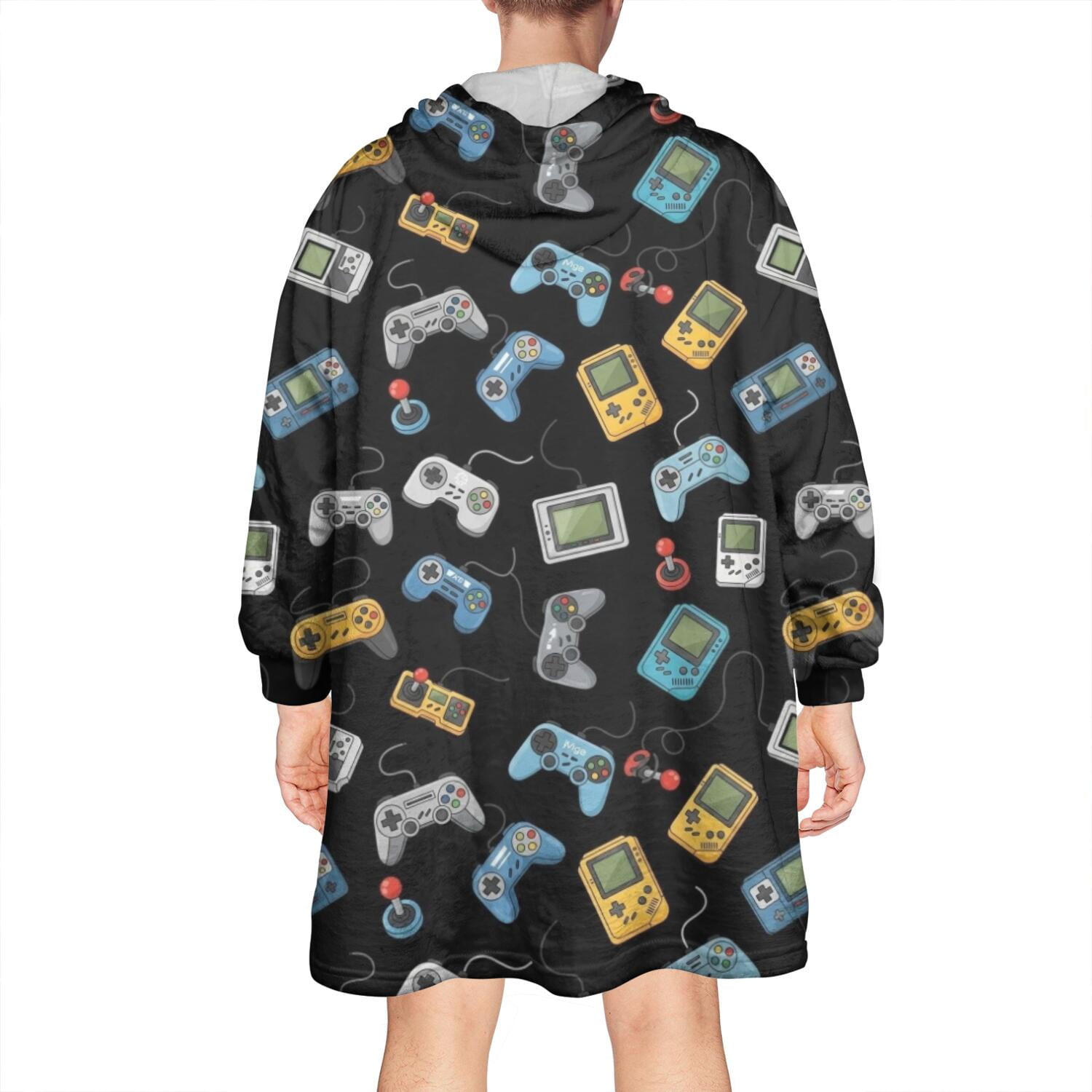 Wearable Oversized Blanket,Retro Games Devices Black Pattern Wearable Blanket Hoodie for Adults,Cozy Hooded Blankets with Super Pockets,Super Warm Fuzzy Pullover for Women & Men