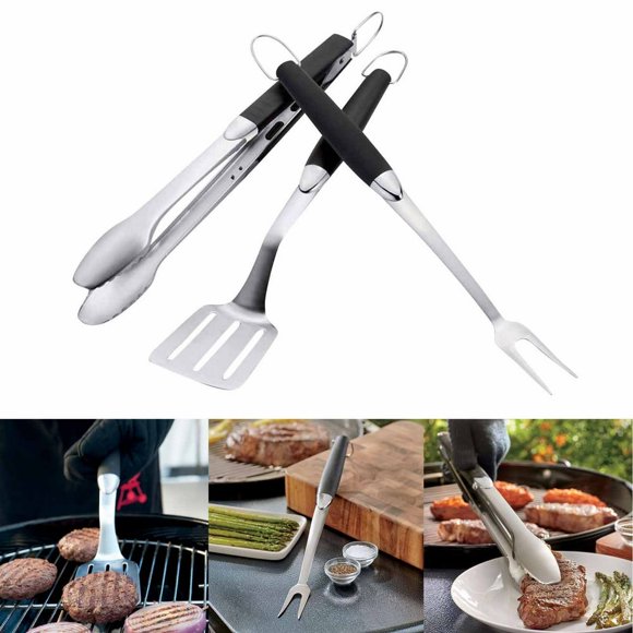Grill Outdoor Camping BBQ Stainless Steel Combination Barbecue Three-piece Accessories Picnic Barbecue Tool fork Shovel Clip Grill Accessories