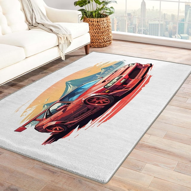 JDM Car Rugs for Bedroom - 4x5 Rug - JDM Car Rug - Japanese Race Car Area Rug - Sports Car Rugs - Boys Racing Carpet
