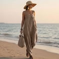 thumbnail image 4 of biudgviw Women's Casual Loose Overalls Jumpsuits Pleated Sleeveless Tanks Baggy Long Pants Rompers with Multi Pockets for Beach Travel, 4 of 7