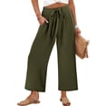 thumbnail image 4 of Hfnxid Women's Wide Leg Pant Loose Fit High Waisted Lounge Pants Lightweight Elastic Waist Capris Pants Breathable Comfy Vacation Trousers Army Green XXL, 4 of 10
