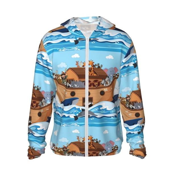 Balery Animals on Noah's Ark Sudadera ligera de manga larga con capucha y protección solar UPF 50+ para hombre y mujer, ideal para pesca y running-Small