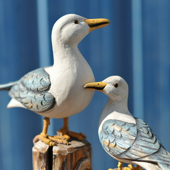 2pcs Wooden Seagull Figurine Nautical Decorations Ornaments Rustic Vintage Decor