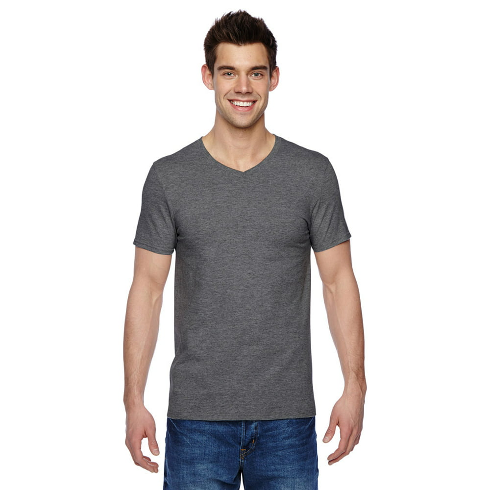 Fruit of the Loom - SFVR Cotton V Neck T-Shirt -Charcoal Grey-2X-Large ...