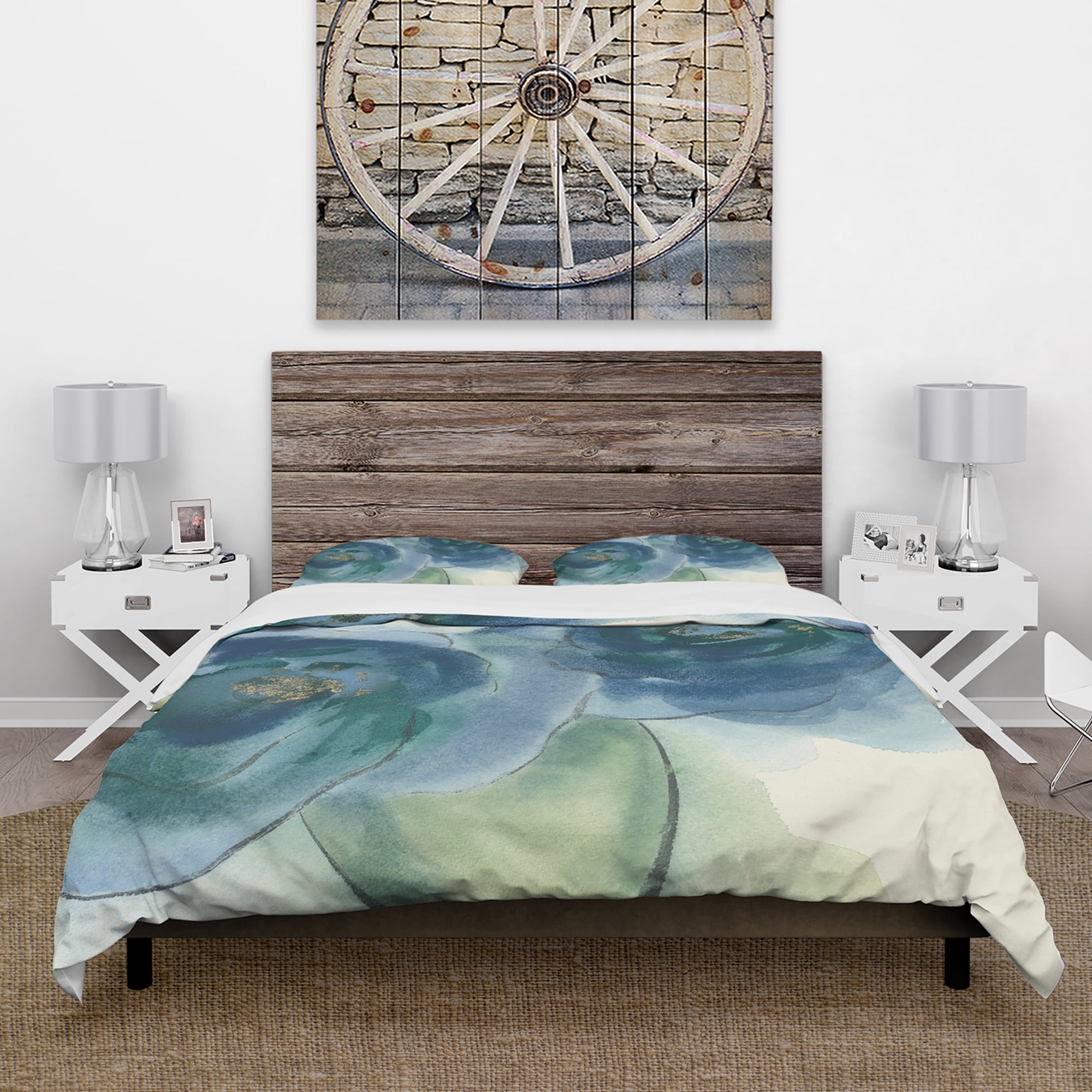 Designart 'Blue Floral Poppies III' Cottage Duvet Cover Set