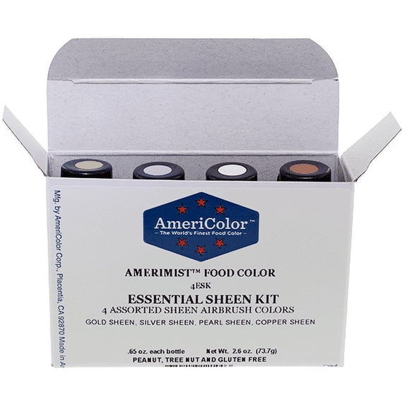 AmeriColor AmeriMist Airbrush Food Color, .65 Ounce 4 Color Essential Sheen Kit