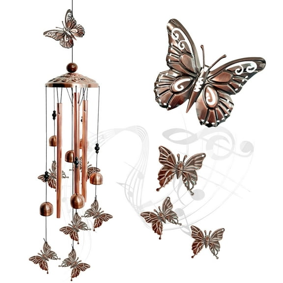 Wind Chimes Butterfly Home Décor Outdoor Aluminum Tube Windchime for Patio Yard Garden Decor, Mother's Day Housewarming Christmas Gift