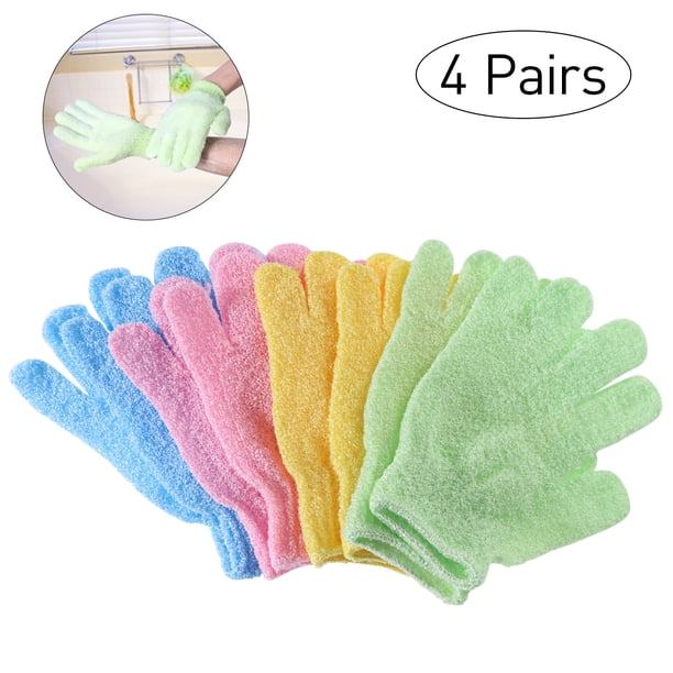 ULTNICE 4 pares de guantes de baño exfoliantes de ducha Guantes de ducha de nailon Exfoliante corporal